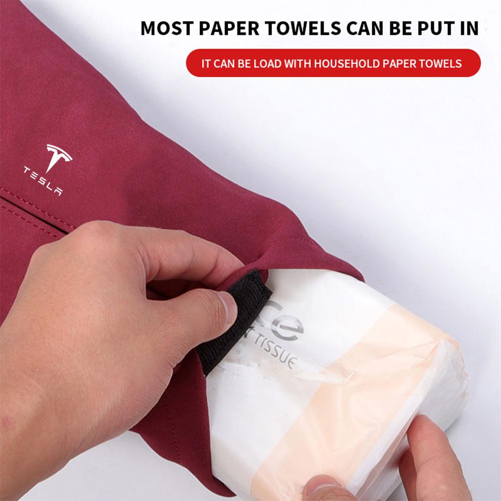 TKVLN1 Car Tissue Boxes Multifunctional Car Sun Visor Back Seat Hanging Tissue Bag Organizer For Tesla Model 3 Model S X Model Y SpaceX