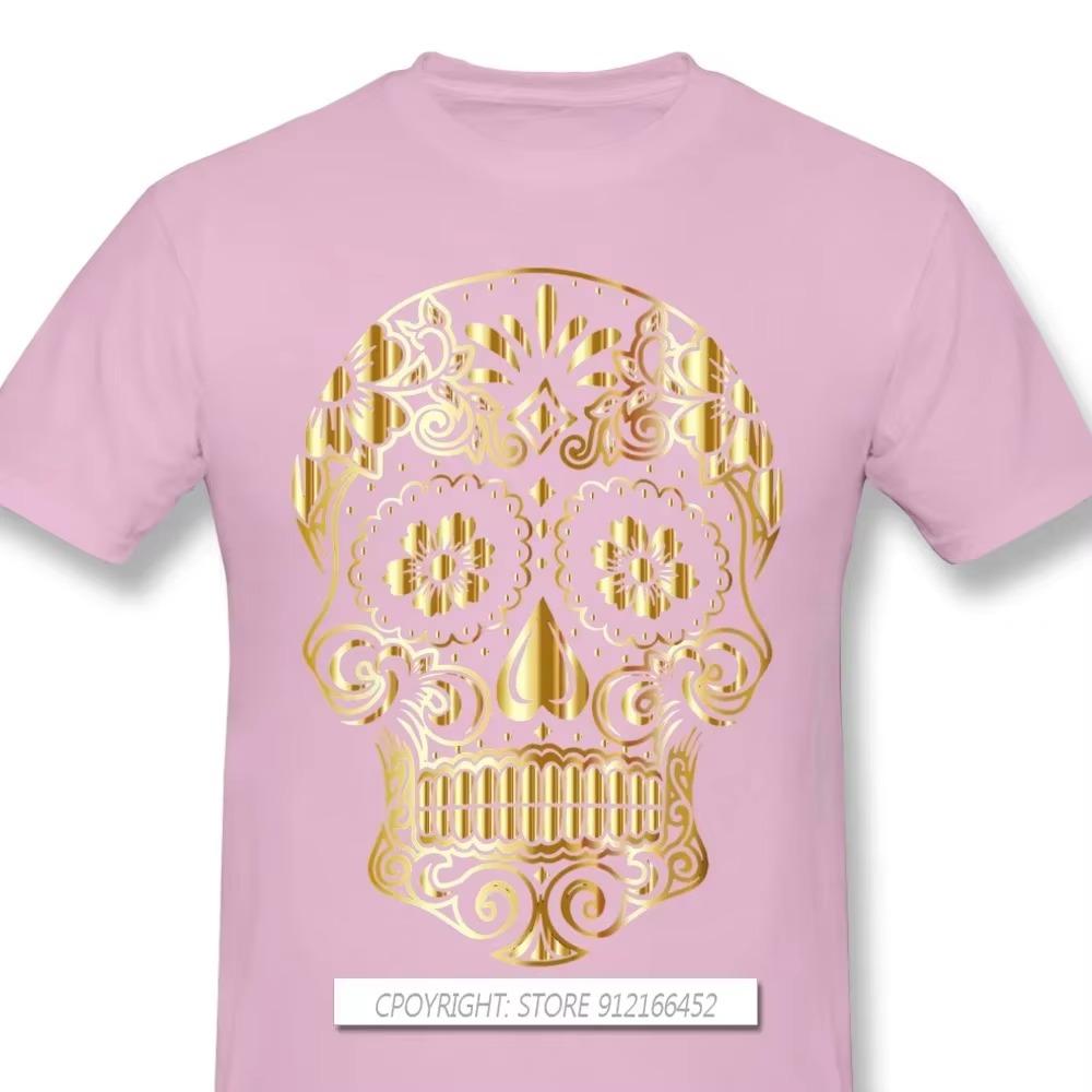 2023 New Men's 100% Cotton Hip Hop Fashion Leisure Fun Gold Skull Print Pattern High Quality Comfortable Street Fitness