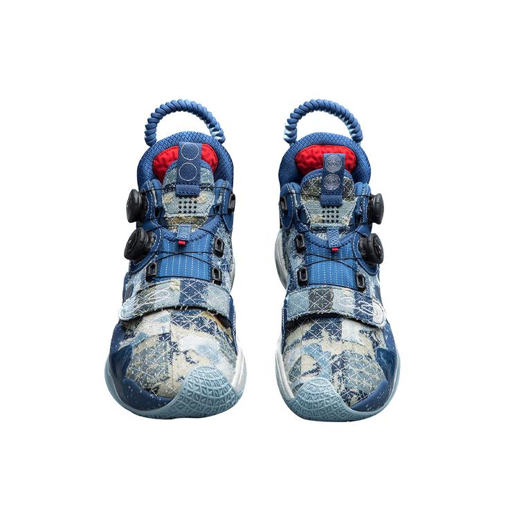Li Ning WOW 8 Moment Dämpfung Rutschfest Abriebfest Mittelhoch Performance Basketballschuhe Herren Schwarz Blau ABEP001-6