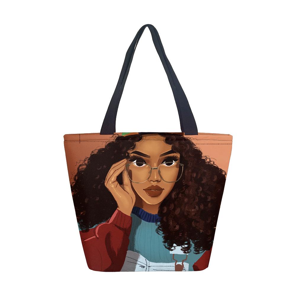 Borsa a Mano da Donna Ragazza Africana Borsa a Spalla Ragazza Borsa in Tela Stampata Tendenza Moda Borsa Tote di Grande Capacità