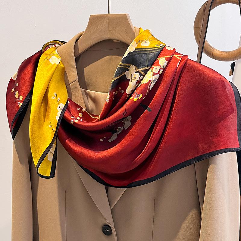 Natural Silk Scarf Women Square Shawls Wraps Scarves Pashmina Female Hijab Bandana Bufanda Poncho Kerchief Cachecol 90Cm