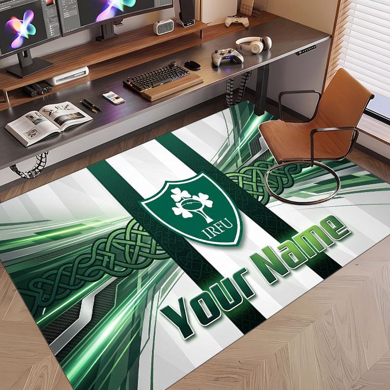 Custom Rug Ireland Rugby Pattern Print Name Text Soft Non‑Slip Floor Carpet for Home Indoor Decoration