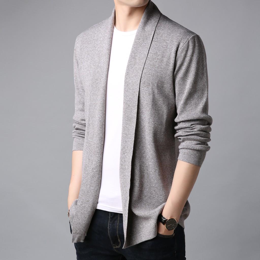 Men's Casual Solid Knit Trench Coat Jacket Cardigan Long Sleeve Outwear
