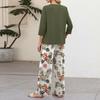 Women's Casual Button Front Top with Three Quarter Sleeves and Wide Leg Floral Print Pants Two Piece Set Comfortable Loose Fit