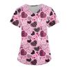 Nurse Uniform Love Heart Print Pocket V-Neck Nursing Scrubs Tops Workwear Women's T-shirts