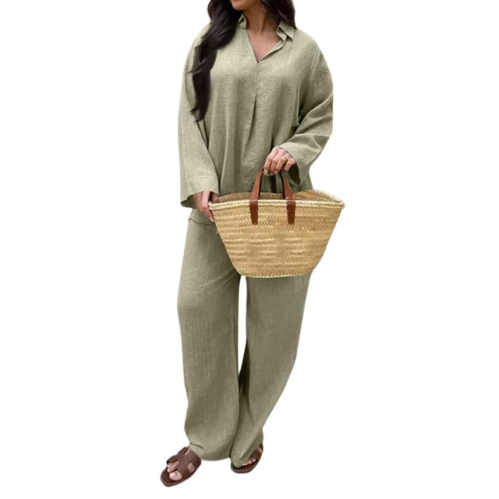 Women's 2 Piece Outfits Sets Ruched Short Sleeve Tops  Wide Leg Pants Tracksuit Sets