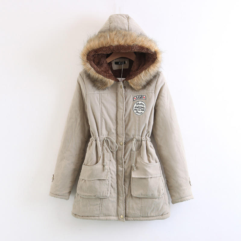 Winter Warm Women's Mid-Length Parka Jacket Adjustable Drawstring Waist Hood Casual Solid Color Coat