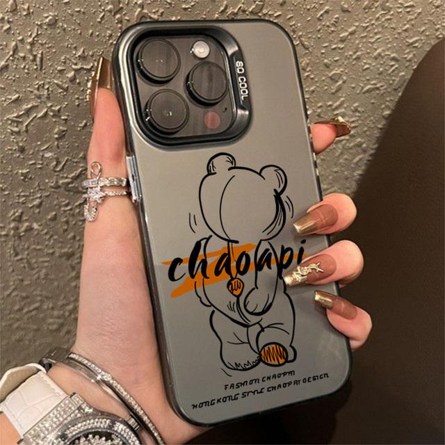 Personalized Graffiti Teddy Bear Phone For iPhone 16 15 14 13 12 11 Pro Max Shockproof Hard Matte Back Cover Case Funda