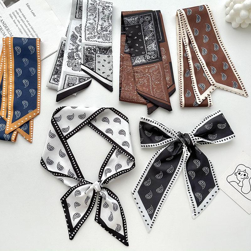 Women Twill Decorative Ribbon Small Scarf for Binding Bag Handle Ribbon Hair Band Small Scarf Headband Skinny Bag Scarves