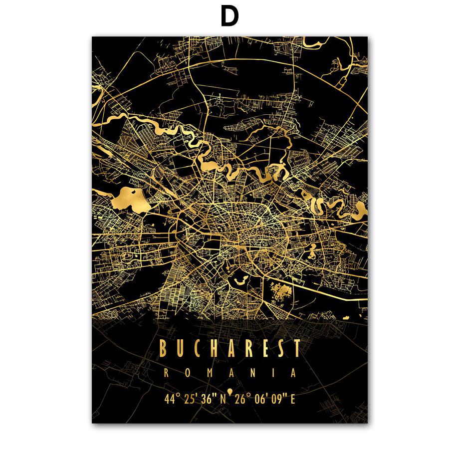 Wall Art Canvas Painting Croatia Cyprus Europe Black Golden Map Living Room Decoration Posters And Prints Clib Bar Wall Pictures