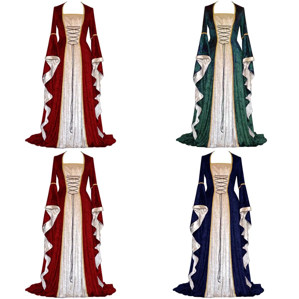 Charming 18th Century Floor Length Medieval Dress In Rich Colors For Renaissance Festivals