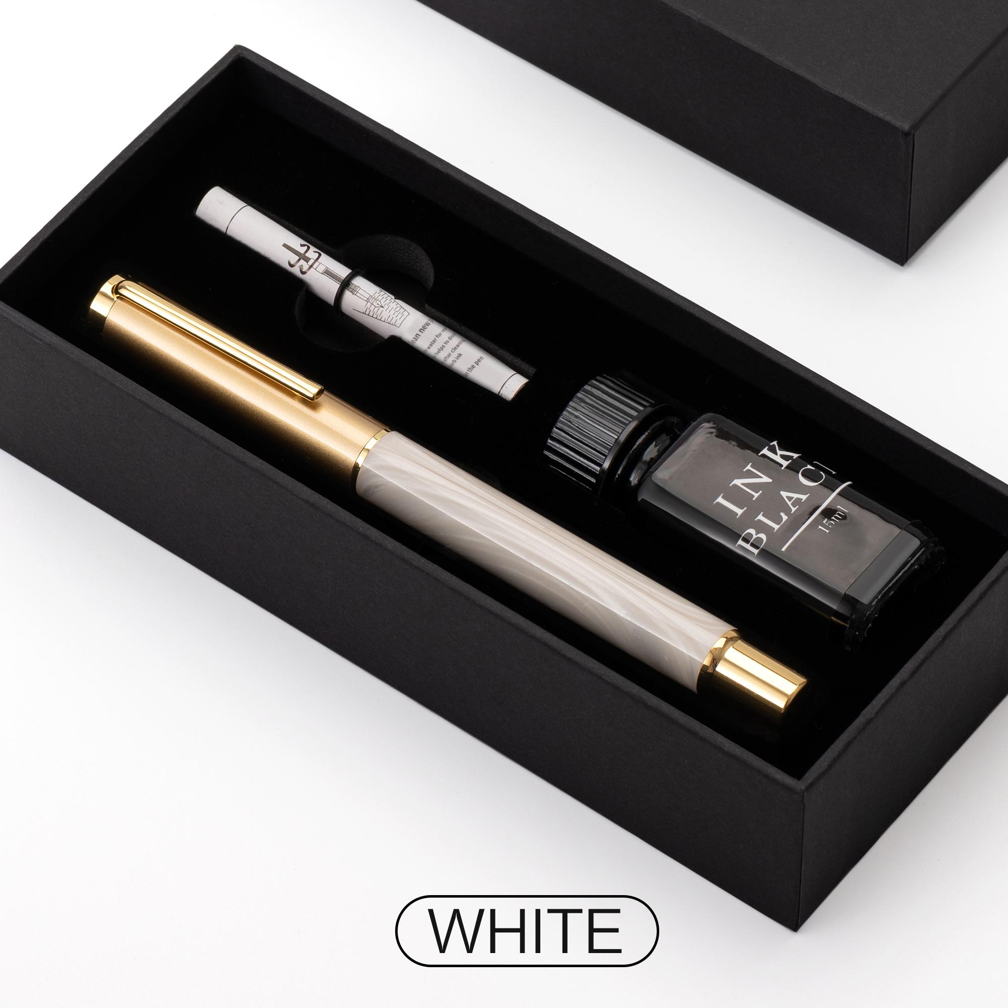 

Изысканный набор перьевых ручек из смолы, средний стержень, включает 15 мл чернил, подарочная коробка, для заметок, каллиграфии, гладко пишущая перьевая ручка белый