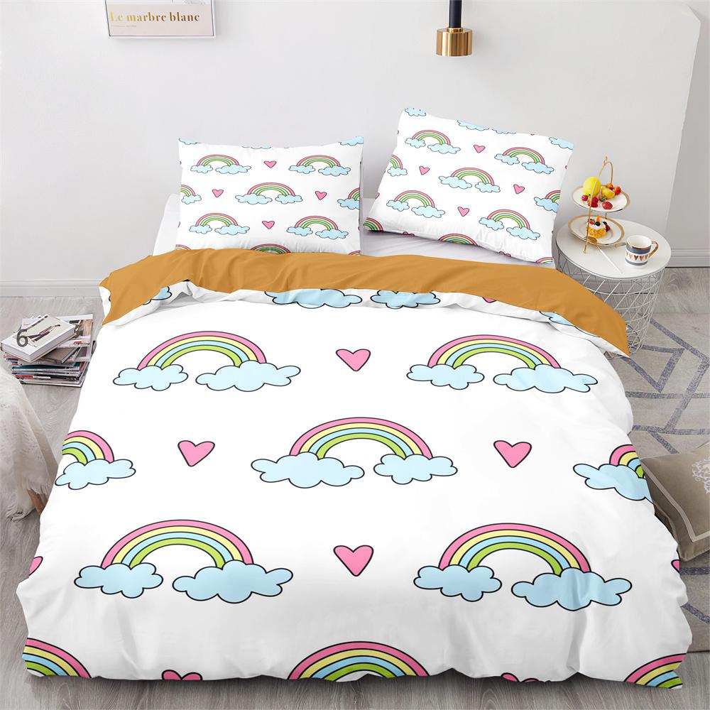 Rainbow Birds Star Duvet Cover Set Twin Full Size Cute Polyester Comforter Cover for Kids Boys Girls Bedding Set Quilt Cover