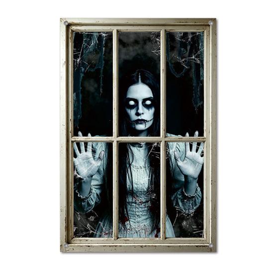Halloween Fensteraufkleber, Schreckliche Totenkopf Geist Totenkopf Fledermaus Joker Muster, Dekorative Halloween Party Dekoration für Zuhause Wand Fenster Glas, Festlich J black