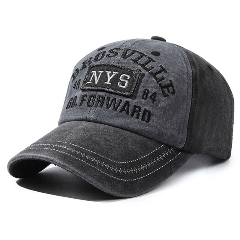 Spring Summer Men Baseball Cap Casual Distressed Washed Cotton Letter Embroidered Cap Bent Brim Dome Casual Sun Protection Hat