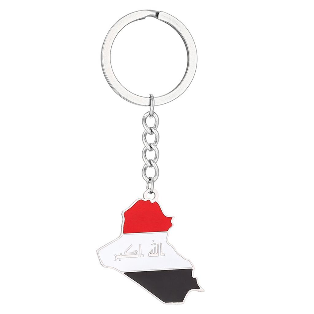 Delicate Iraq Flag Keychain Versatile Iraq Map Key Holder Durable Titanium Steel Material Iraq Culture Keyrings for Man