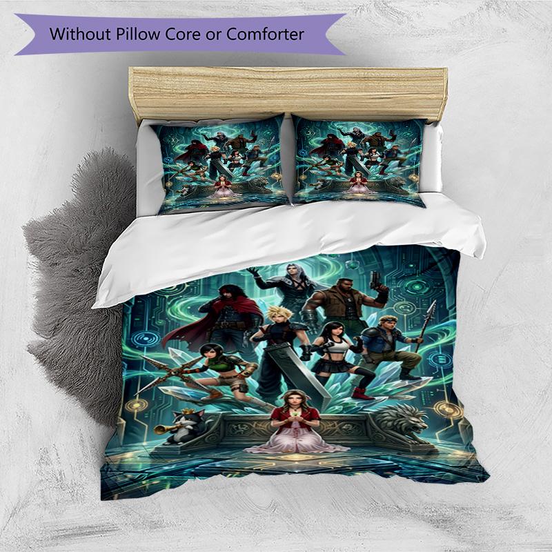 3pcs Duvet Cover Set (1*Duvet Cover + 2*Pillowcase, Without Core), Final Fantasy Print Bedding Set, Bedroom Decor, All‑Season, Birthday Gift
