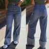 2026 Washed High Waist Wide Leg Jeans Frayed Hem Loose Casual Denim Pants Women