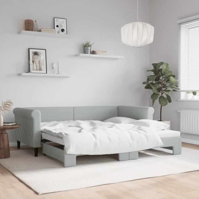 VidaXL Lit de jour avec lit gigogne gris clair 90x190 cm velours 3197784