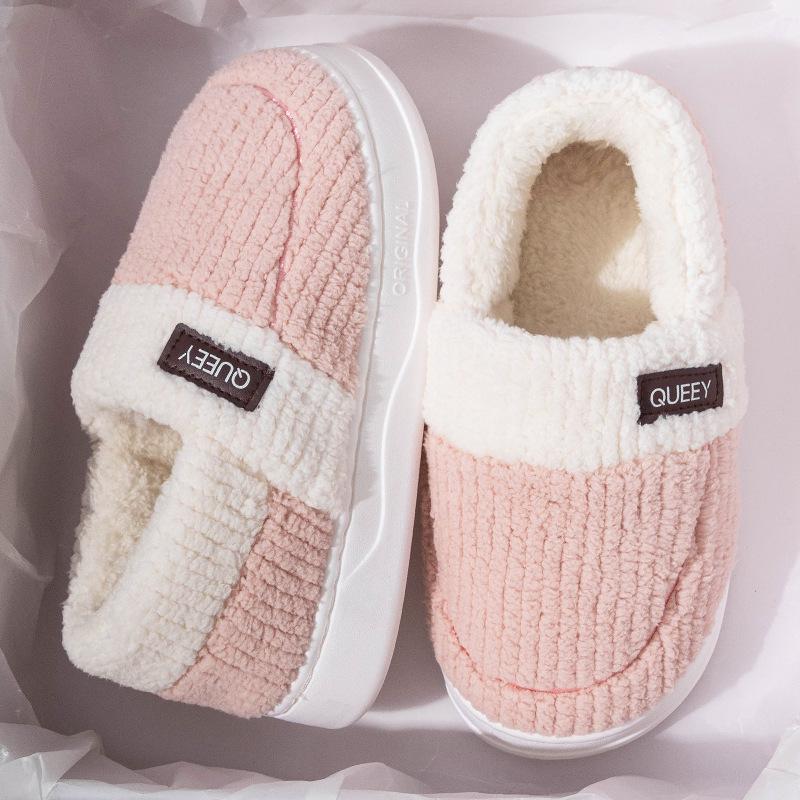 Women's Winter 2025 Plush Cotton Slippers: Closed Heel, Thick Soft Sole, Warm Postpartum Shoes, Step-on Comfort for Him & Her
