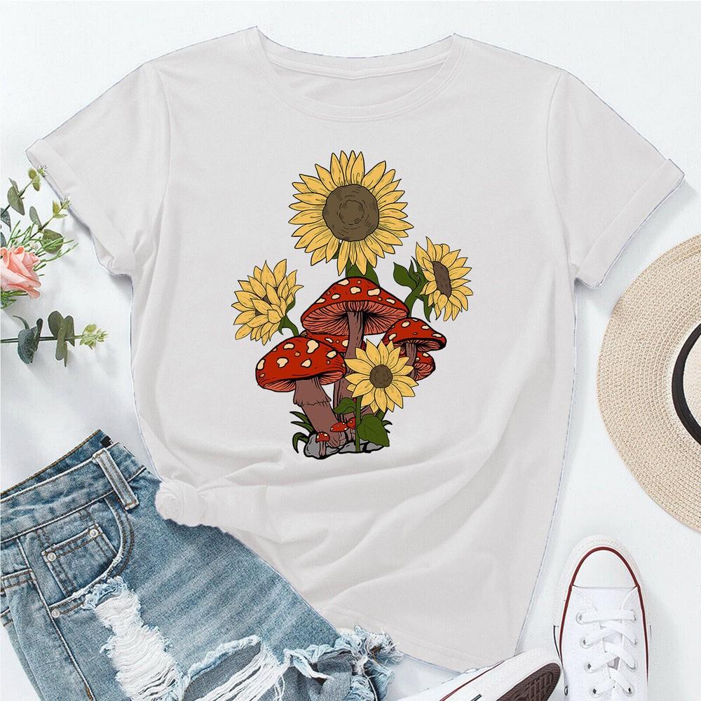 Trippy Sunflower Mushroom Psychedelic Psychedelic Freedom Womens T Shirt P1 PR A