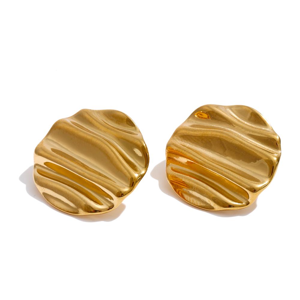Yhpup 23*23mm Stainless Steel Round Daily Stud Earrings Gold Color PVD Plated Wholesale Versatile Lightweight Jewelry Waterproof