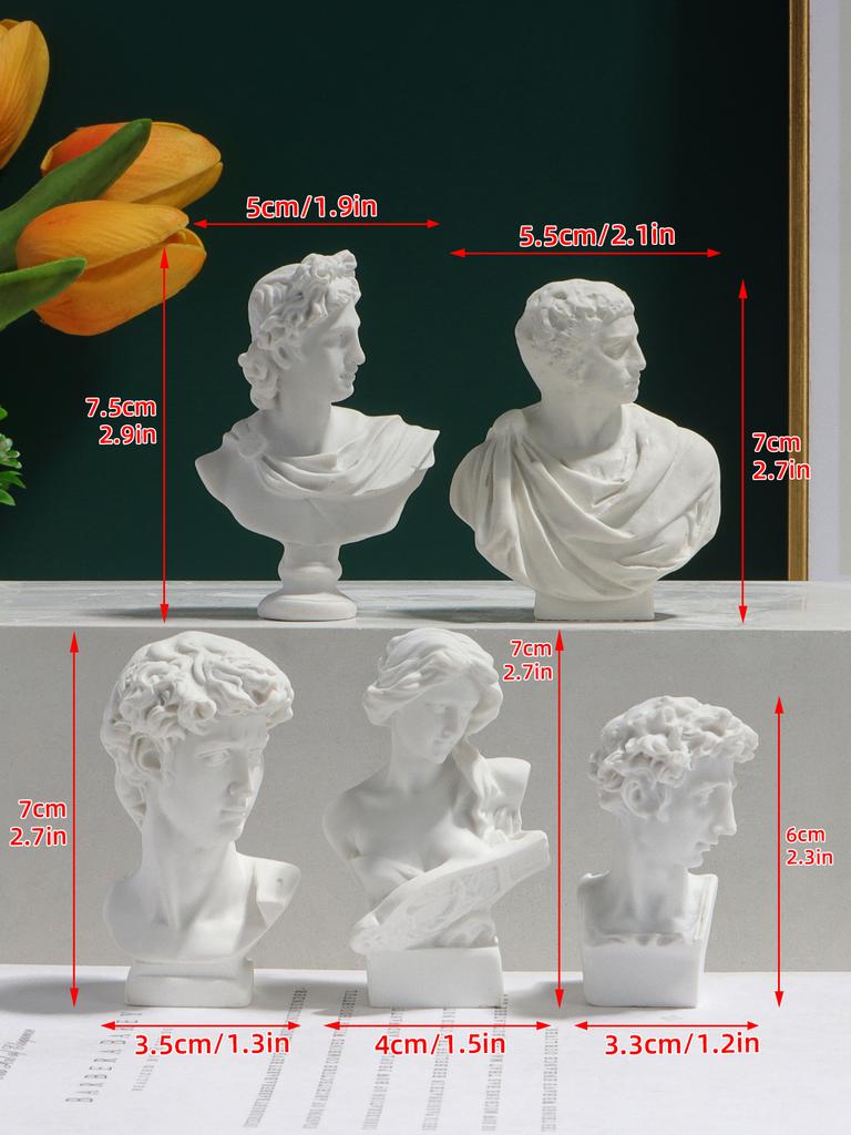 5 Parçalı Mini Reçine Figür Heykel Seti Ofis, Çalışma Odası ve Ev Dekorasyonu İçin Klasik Yunan ve Roma Figürleri
