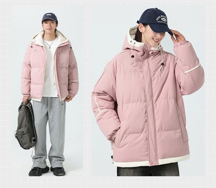 Winter couple hooded cotton-padded jacket new thickened casual loose flow warm cotton-padded jacket solid color versatile cotton-padded jacket