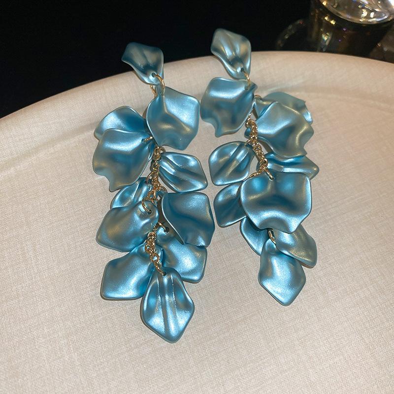 Rose petal earrings exaggerated fashion long fringed earrings women's high-end temperament versatile earrings