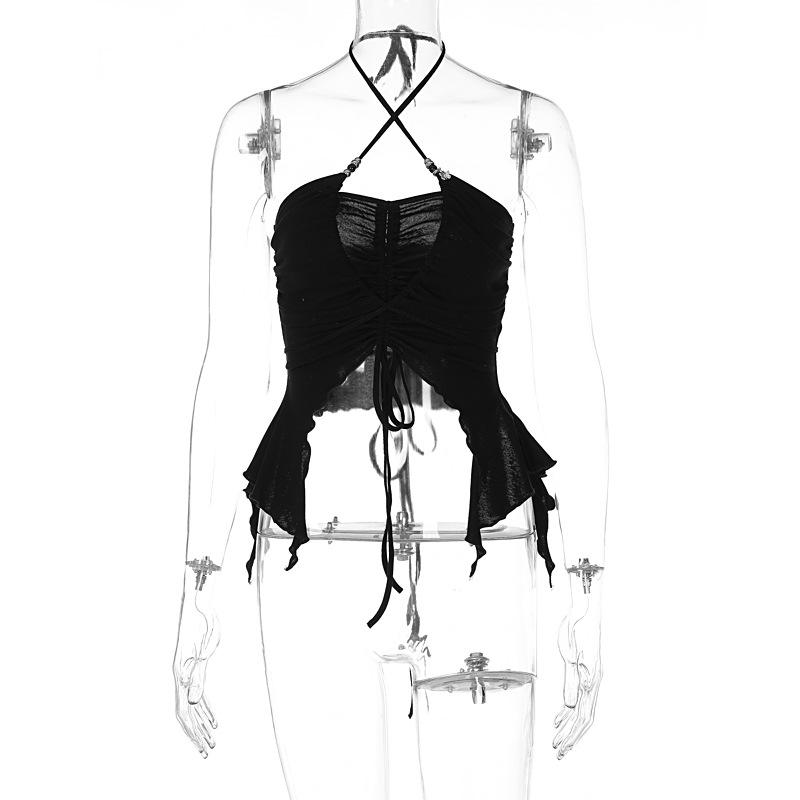 Sexy Halter Hollow Out Bodycon Tshirts Camisole Women Summer Off Shoulder Backless Tank Tops Solid Color Y2K Girl Fashion Tshirt