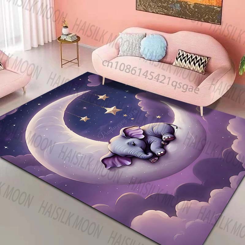 

1PC Dreamy moon with elephant Pattern Rug Carpets for Bedroom Living Room Sofa Mat Creative Door Mat Cloakroom Home Decor 40x60cm
