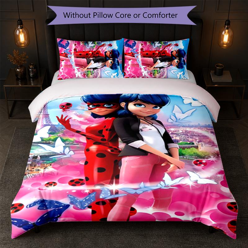 Set Copripiumino Miraculous Ladybug 3 Pezzi 1 Copripiumino e 2 Federe Biancheria da Letto Morbida per Camera da Letto Domestica