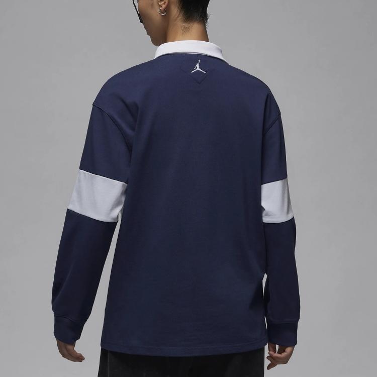 Jordan Comfortable Skin-Friendly Loose Long Sleeve Polo Shirt Women Tops Navy-Blue FV7183-410