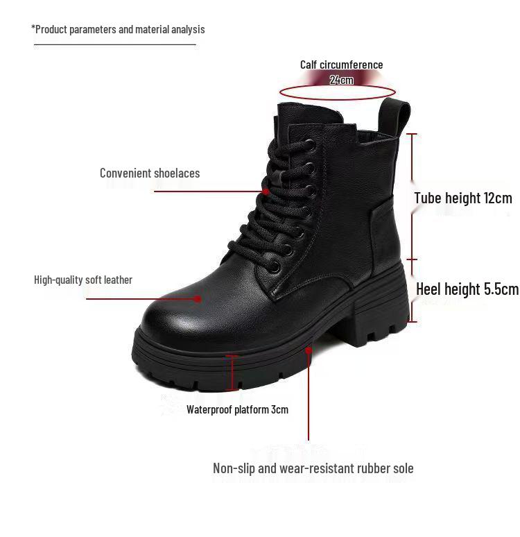 Women's Soft Leather Martin Boots, Thick Sole, British Style, Plus Velvet, Versatile Ankle Boots for Autumn/Winter 2025.