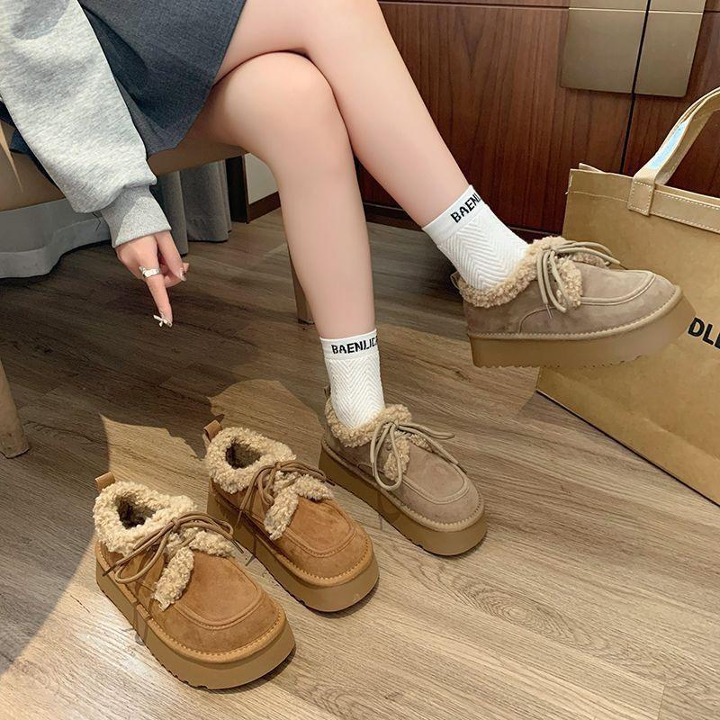 Women's Large Size Soft Sole Winter Warm Fur One Snow Boots Padded Lined Ankle Boots Anti-slip Hiking Casual Sports Cotton Boots Loafers