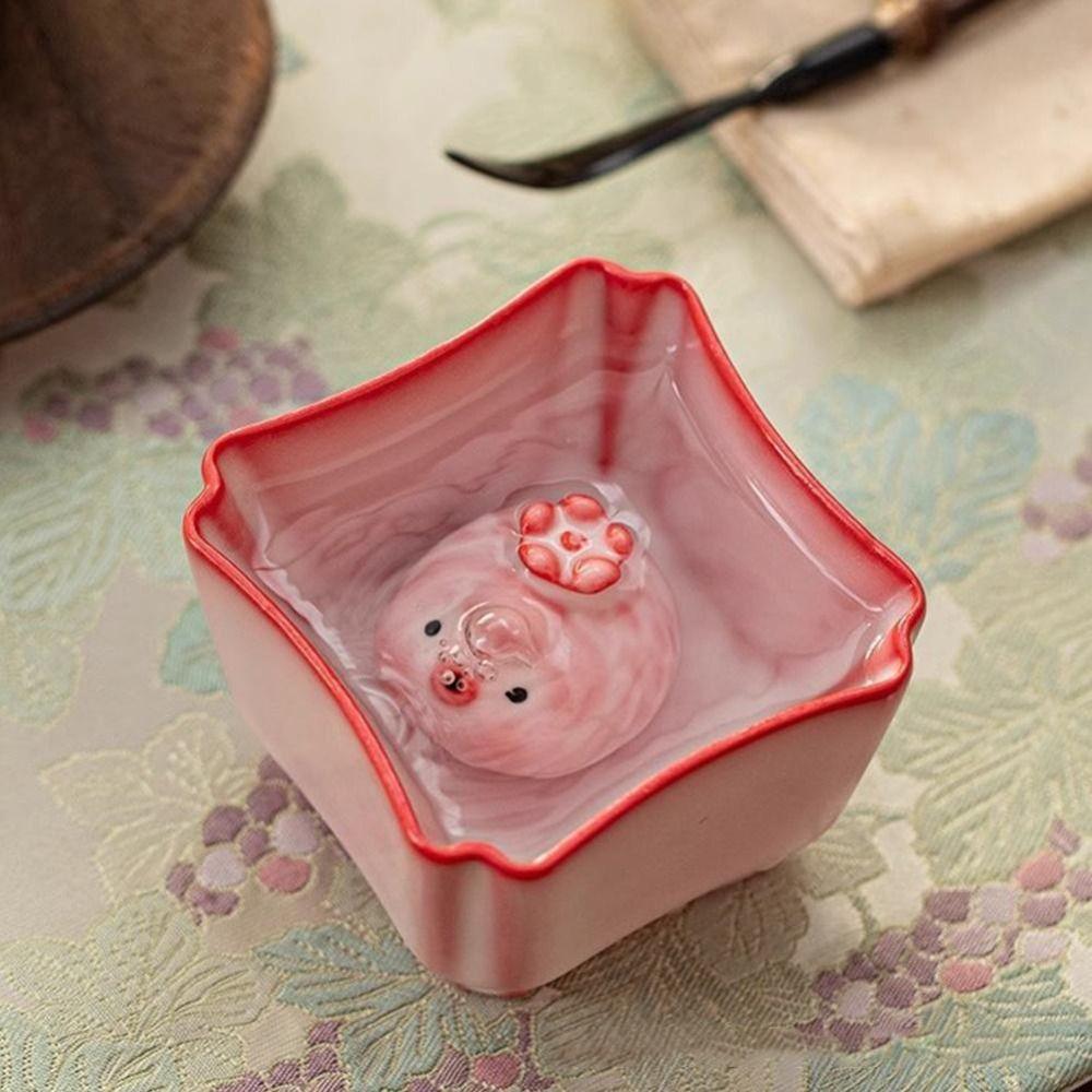 Funny Cartoon Bubble Fish Bubbling Tea Pet Spit Bubbles Reusable Ceramic Tea Cup Gift Pink Tea Figurine for Tea Lovers