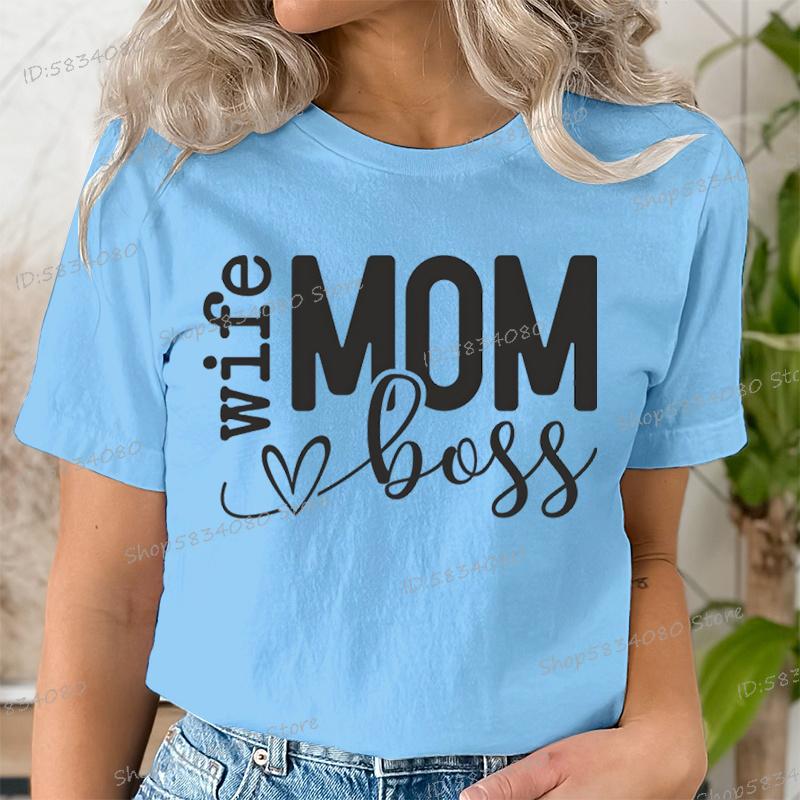 Mom Wife Boss Graphic T Shirts Women Blessed Mama Short Sleeve Tee Mom Life Classic Tops Tees Happy Mothers Day Funny T Shirts