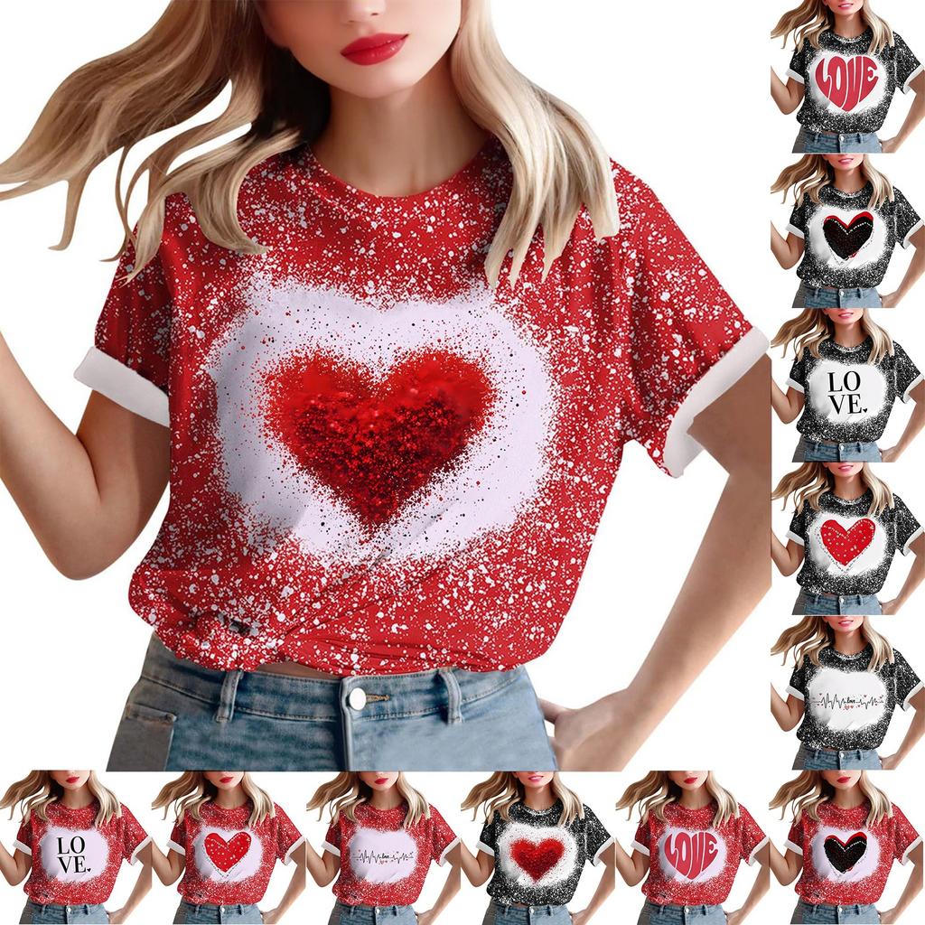Dámské volné tričko s krátkým rukávem a kulatým výstřihem s valentýnským potiskem lásky