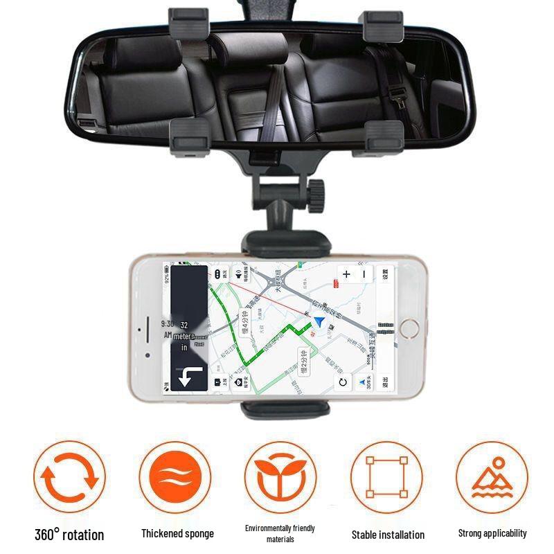 360° Rotating Stable Rearview Mirror Phone Holder & Dash Cam Mount