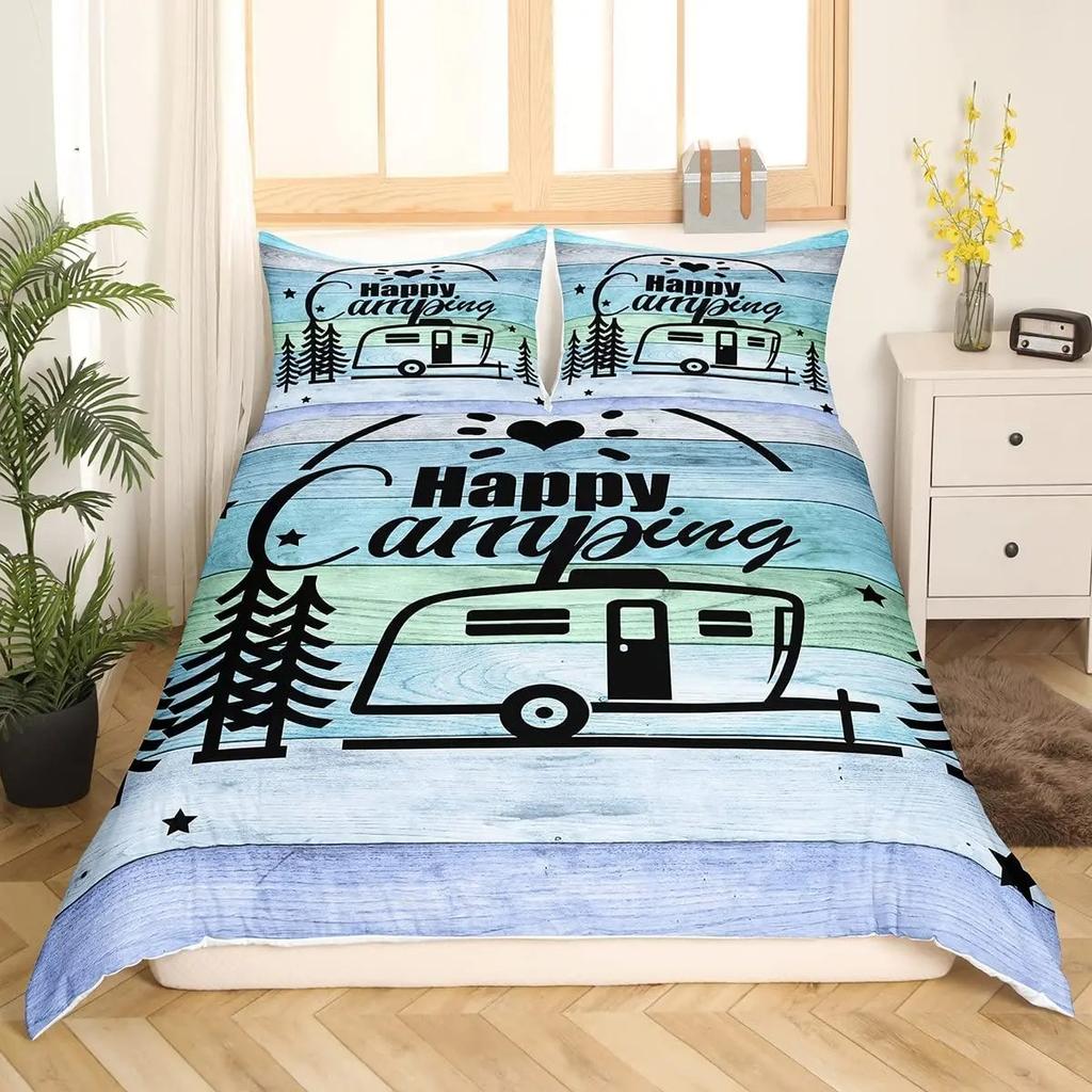 Comforter Happy Camping Bedding Set Single Twin Full Queen King Size Polyester Bedroom Aldult Kids Comforter Set