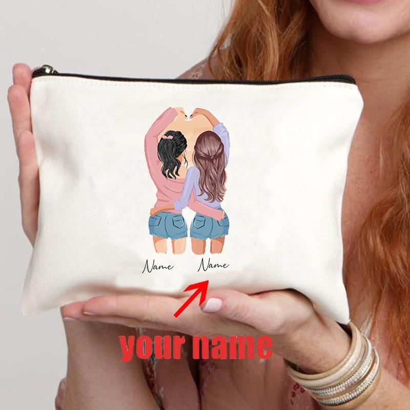 Borsa Trucco Personalizzata Regalo Amicizia Nome Personalizzato Regalo per Amici Damigella BFF Bestie Astuccio Portapenne Portamonete Donna Custodia Cosmetica