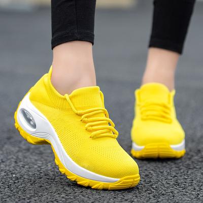 2025 New Casual Women's Shoes Shoes and Socks Lace-up Women's Shoes Air Cushion Sports Shoes Breathable Fly-woven Mother Shoes
