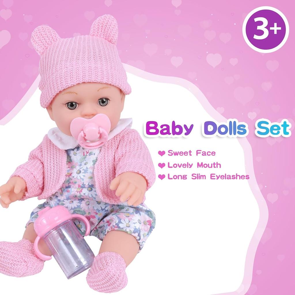 12 Inch Baby Doll Backpack Playset with Dolls Clothes and Accessories Included Backpack, Washcloth, Bottles, Nipple,Socks, Hats