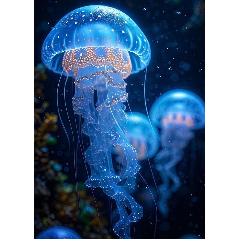 Abstract Color Fluorescent Marine Creature Jellyfish Posters Prints Canvas Painting Wall Art Picture Living Room Home Decor