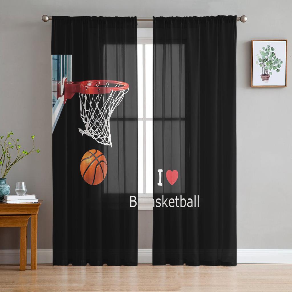 I Love Basketball Player Black Sheer Curtains for Living Room Modern Voile Curtain Bedroom Tulle Curtains Window Drapes Decor