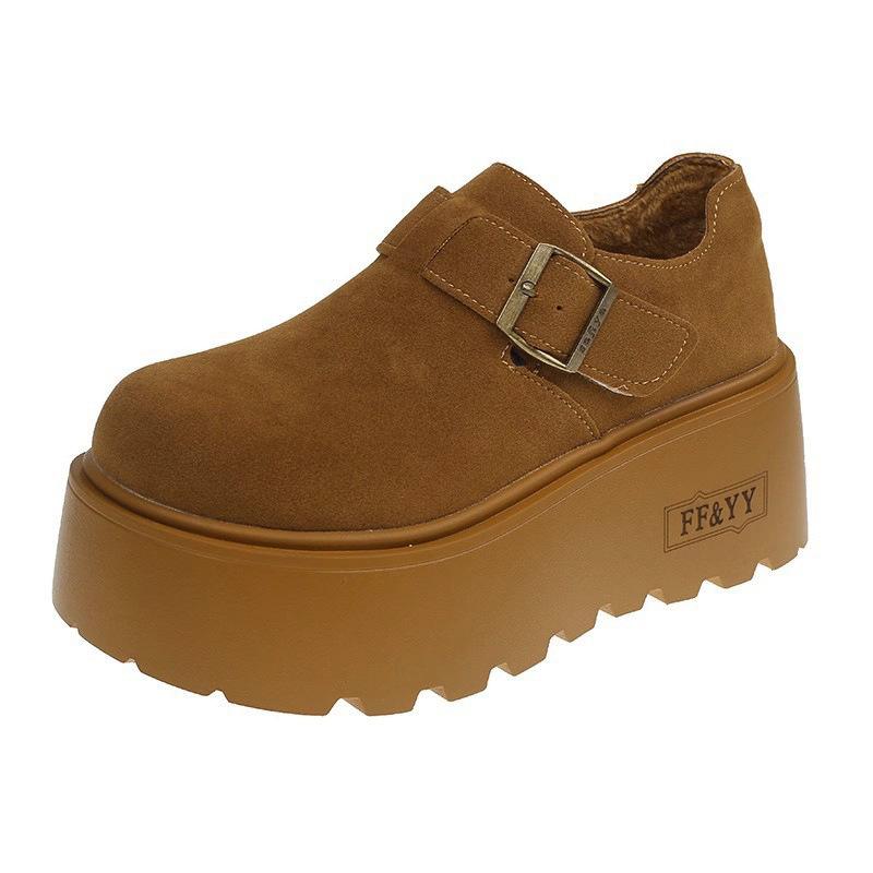 Women's 2 New Autumn and Winter Retro Versatile Velvet Thick-soled Heightening Loafers Cotton Shoes Small Muffin