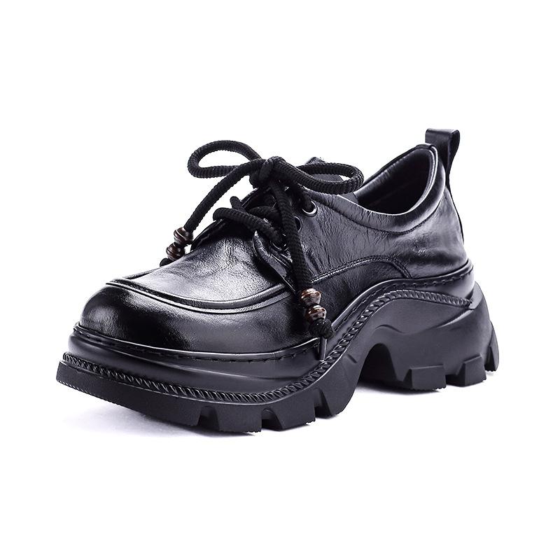 Retro Einzelschuh Damen Dicke Sohle Lässige Loafer Frühling und Herbst Neue Britische Stil Leder Schuhe