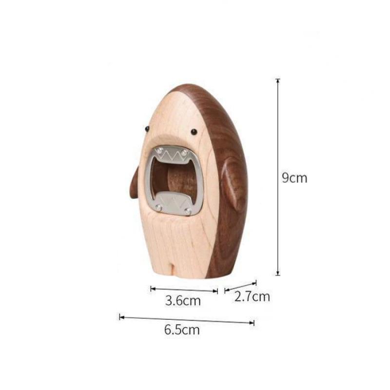 Solid Wood Shark-Shaped Beer Bottle Opener ,Cute Standing Desk Decor, Creative Manual Operation, Ideal for Kitchen and Dining Use, Beer Accessories