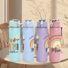 1PC Mimi Rainbow Boho Lettering Print 750ml Color Plastic Sports Water Bottle Leakproof Flip Straw Lid Suitable for Sports Office Home Use