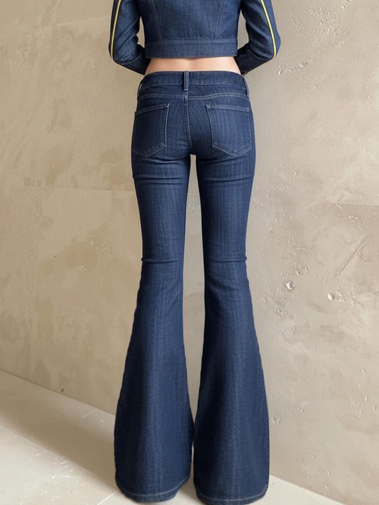 Deep Blue Low-Rise Flared Jeans - Street Style Slim Fit